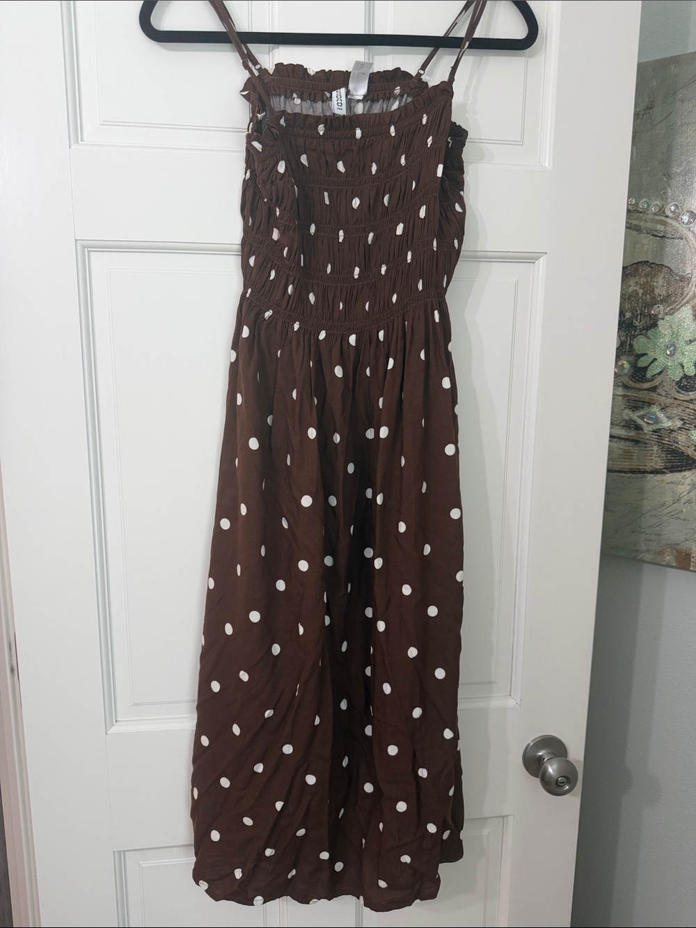 H & M Brown Polka Dot Smocked Maxidress Large